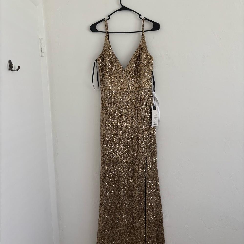Mac Duggal Gold Sequin Maxi Dress